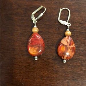 Red stone drop earrings